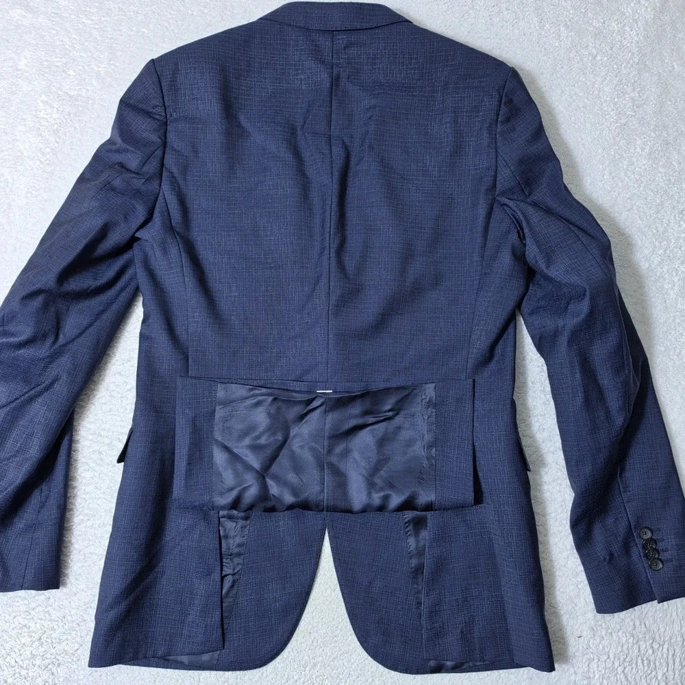 Hugo Boss Lanificio Tesse Biella Mens 40 Blazer Blue Wool L/S Textured